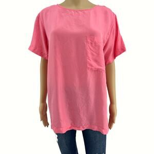 VINTAGE Mariel MEDIUM 90's Pink 100% SILK Short Sleeve Blouse Top